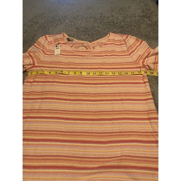 T by TALBOTS Size Med Pink Orange Cotton Striped Keyhole Back Top NWT - Picture 8 of 9